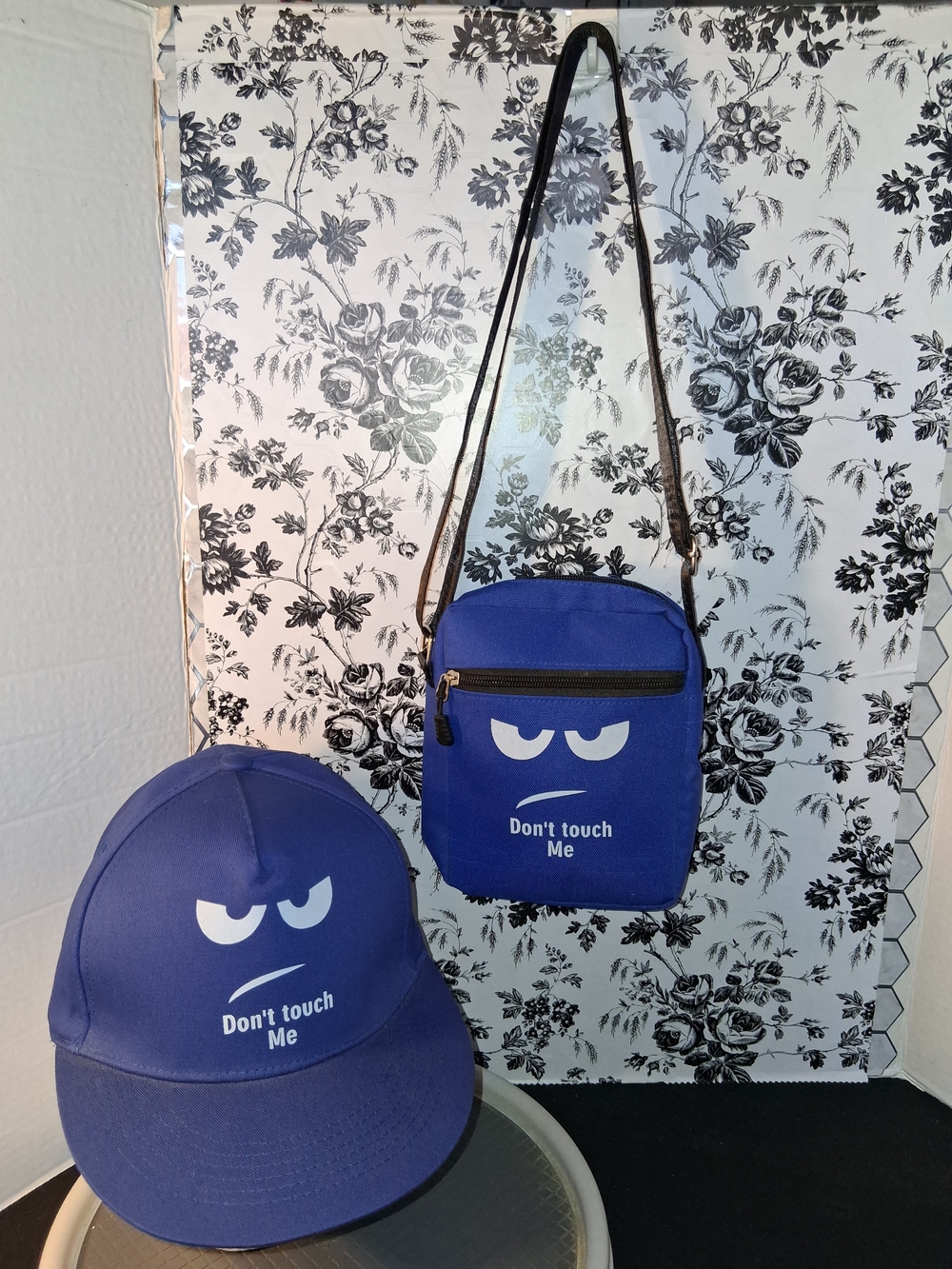 Kids Blue 'Don't Touch Me' Cap and Crossbody Bag Set